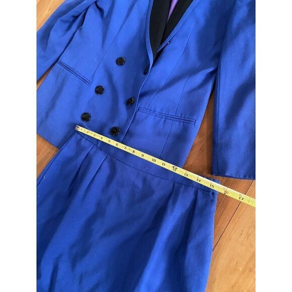 Vintage Saville Suit Womens Skirt Set Blue Wool Blend 12 Double Breasted - Picture 6 of 10